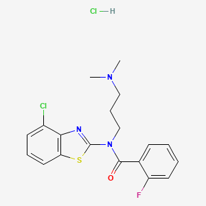 molecular formula C19H20Cl2FN3OS B2623012 N-(4-chlorobenzo[d]thiazol-2-yl)-N-(3-(dimethylamino)propyl)-2-fluorobenzamide hydrochloride CAS No. 1216700-54-7