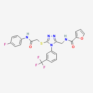 molecular formula C23H17F4N5O3S B2623016 N-((5-((2-((4-fluorophenyl)amino)-2-oxoethyl)thio)-4-(3-(trifluoromethyl)phenyl)-4H-1,2,4-triazol-3-yl)methyl)furan-2-carboxamide CAS No. 310450-03-4