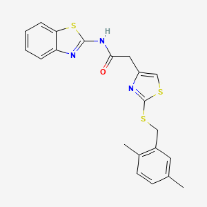 molecular formula C21H19N3OS3 B2623030 N-(benzo[d]thiazol-2-yl)-2-(2-((2,5-dimethylbenzyl)thio)thiazol-4-yl)acetamide CAS No. 953931-31-2