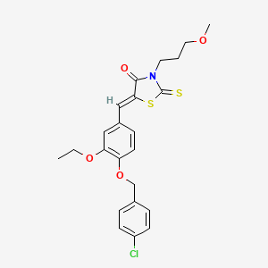 molecular formula C23H24ClNO4S2 B2623031 (Z)-5-(4-((4-chlorobenzyl)oxy)-3-ethoxybenzylidene)-3-(3-methoxypropyl)-2-thioxothiazolidin-4-one CAS No. 537689-02-4