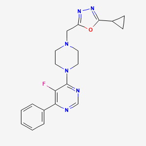 molecular formula C20H21FN6O B2623033 2-Cyclopropyl-5-[[4-(5-fluoro-6-phenylpyrimidin-4-yl)piperazin-1-yl]methyl]-1,3,4-oxadiazole CAS No. 2380034-92-2