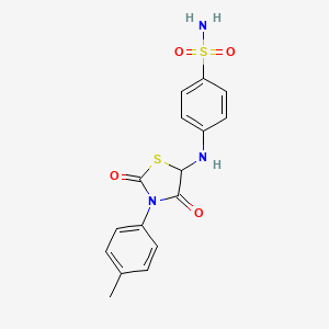 molecular formula C16H15N3O4S2 B2623059 4-(2,4-Dioxo-3-p-tolyl-thiazolidin-5-ylamino)-benzenesulfonamide CAS No. 630065-88-2