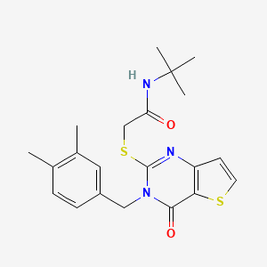 molecular formula C21H25N3O2S2 B2623076 N-tert-butyl-2-{[3-(3,4-dimethylbenzyl)-4-oxo-3,4-dihydrothieno[3,2-d]pyrimidin-2-yl]sulfanyl}acetamide CAS No. 1252909-47-9