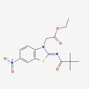 molecular formula C16H19N3O5S B2623096 (Z)-ethyl 2-(6-nitro-2-(pivaloylimino)benzo[d]thiazol-3(2H)-yl)acetate CAS No. 1164501-83-0