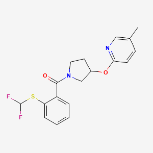 molecular formula C18H18F2N2O2S B2623099 (2-((Difluoromethyl)thio)phenyl)(3-((5-methylpyridin-2-yl)oxy)pyrrolidin-1-yl)methanone CAS No. 1903062-27-0