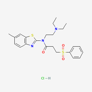 molecular formula C23H30ClN3O3S2 B2623111 N-(2-(diethylamino)ethyl)-N-(6-methylbenzo[d]thiazol-2-yl)-3-(phenylsulfonyl)propanamide hydrochloride CAS No. 1216449-17-0