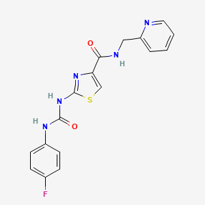 molecular formula C17H14FN5O2S B2623129 2-(3-(4-fluorophenyl)ureido)-N-(pyridin-2-ylmethyl)thiazole-4-carboxamide CAS No. 941927-33-9