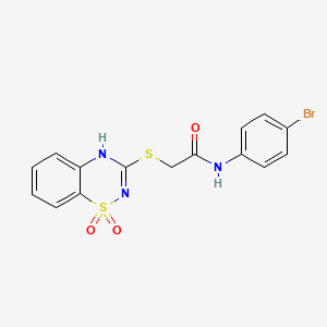 molecular formula C15H12BrN3O3S2 B2623150 N-(4-bromophenyl)-2-((1,1-dioxido-4H-benzo[e][1,2,4]thiadiazin-3-yl)thio)acetamide CAS No. 886953-99-7