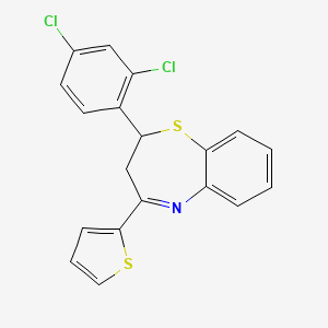 molecular formula C19H13Cl2NS2 B2623161 2-(2,4-Dichlorophenyl)-4-(thiophen-2-yl)-2,3-dihydrobenzo[b][1,4]thiazepine CAS No. 307341-85-1