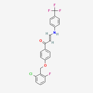 molecular formula C23H16ClF4NO2 B2623181 (E)-1-[4-[(2-chloro-6-fluorophenyl)methoxy]phenyl]-3-[4-(trifluoromethyl)anilino]prop-2-en-1-one CAS No. 477871-16-2