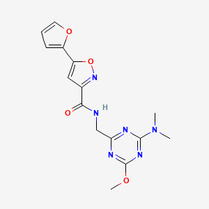 molecular formula C15H16N6O4 B2623191 N-((4-(dimethylamino)-6-methoxy-1,3,5-triazin-2-yl)methyl)-5-(furan-2-yl)isoxazole-3-carboxamide CAS No. 2034540-42-4