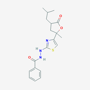 molecular formula C19H23N3O3S B262320 N'-[4-[2-甲基-4-(2-甲基丙基)-5-氧代-2-氧代环己基]-2-噻唑基]苯甲酰肼 