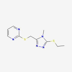 molecular formula C10H13N5S2 B2623211 2-[(5-Ethylsulfanyl-4-methyl-1,2,4-triazol-3-yl)methylsulfanyl]pyrimidine CAS No. 868221-07-2