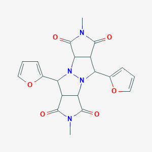 molecular formula C20H18N4O6 B2623212 5,10-di(furan-2-yl)-2,7-dimethyltetrahydropyrrolo[3,4-c]pyrrolo[3',4':4,5]pyrazolo[1,2-a]pyrazole-1,3,6,8(2H,3aH,7H,8aH)-tetraone CAS No. 1005069-31-7