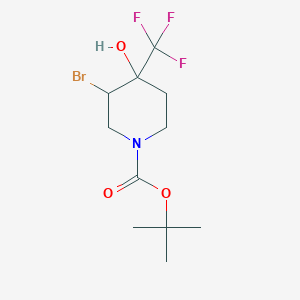 molecular formula C11H17BrF3NO3 B2623215 Tert-butyl 3-bromo-4-hydroxy-4-(trifluoromethyl)piperidine-1-carboxylate CAS No. 2101206-52-2