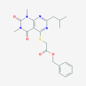 molecular formula C21H24N4O4S B2623218 Benzyl 2-((2-isobutyl-6,8-dimethyl-5,7-dioxo-5,6,7,8-tetrahydropyrimido[4,5-d]pyrimidin-4-yl)thio)acetate CAS No. 893903-82-7