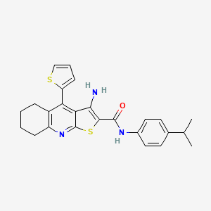 molecular formula C25H25N3OS2 B2623234 3-amino-N-(4-isopropylphenyl)-4-(thiophen-2-yl)-5,6,7,8-tetrahydrothieno[2,3-b]quinoline-2-carboxamide CAS No. 370854-42-5
