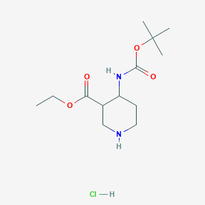 molecular formula C13H25ClN2O4 B2623257 Ethyl 4-((tert-butoxycarbonyl)amino)piperidine-3-carboxylate hydrochloride CAS No. 2193061-65-1