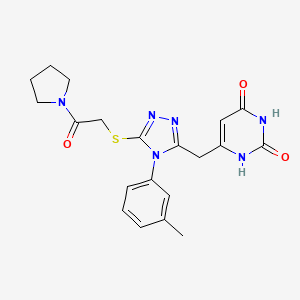 6-((5-((2-oxo-2-(pyrrolidin-1-yl)ethyl)thio)-4-(m-tolyl)-4H-1,2,4-triazol-3-yl)methyl)pyrimidine-2,4(1H,3H)-dione