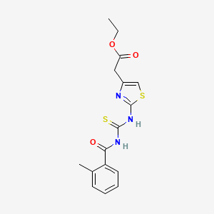 molecular formula C16H17N3O3S2 B2623299 {2-[3-(2-Methyl-benzoyl)-thioureido]-thiazol-4-yl}-acetic acid ethyl ester CAS No. 431913-50-7