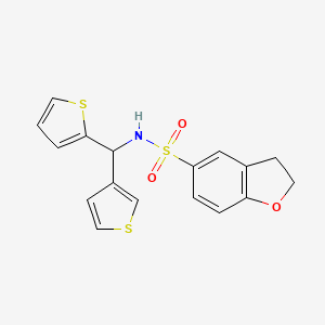 molecular formula C17H15NO3S3 B2623316 N-(thiophen-2-yl(thiophen-3-yl)methyl)-2,3-dihydrobenzofuran-5-sulfonamide CAS No. 2034420-15-8