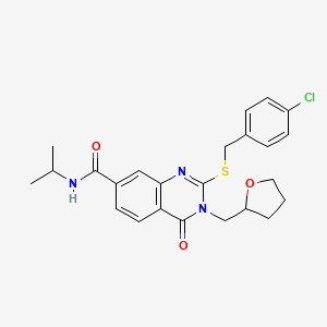 molecular formula C24H26ClN3O3S B2623317 2-[(4-chlorobenzyl)thio]-N-isopropyl-4-oxo-3-(tetrahydrofuran-2-ylmethyl)-3,4-dihydroquinazoline-7-carboxamide CAS No. 946386-17-0
