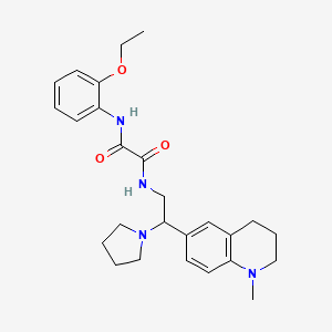 molecular formula C26H34N4O3 B2623318 N1-(2-ethoxyphenyl)-N2-(2-(1-methyl-1,2,3,4-tetrahydroquinolin-6-yl)-2-(pyrrolidin-1-yl)ethyl)oxalamide CAS No. 922013-05-6