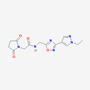 molecular formula C14H16N6O4 B2623326 2-(2,5-dioxopyrrolidin-1-yl)-N-((3-(1-ethyl-1H-pyrazol-4-yl)-1,2,4-oxadiazol-5-yl)methyl)acetamide CAS No. 2176269-65-9
