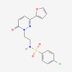 molecular formula C16H14ClN3O4S B2623328 4-chloro-N-(2-(3-(furan-2-yl)-6-oxopyridazin-1(6H)-yl)ethyl)benzenesulfonamide CAS No. 946340-31-4
