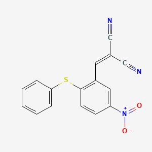 molecular formula C16H9N3O2S B2623329 2-{[5-Nitro-2-(phenylsulfanyl)phenyl]methylene}malononitrile CAS No. 329778-12-3