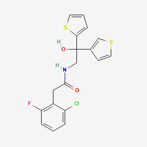 molecular formula C18H15ClFNO2S2 B2623338 2-(2-chloro-6-fluorophenyl)-N-(2-hydroxy-2-(thiophen-2-yl)-2-(thiophen-3-yl)ethyl)acetamide CAS No. 2034237-36-8