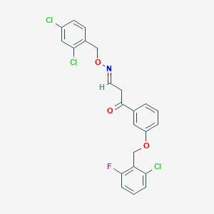 molecular formula C23H17Cl3FNO3 B2623358 3-{3-[(2-chloro-6-fluorobenzyl)oxy]phenyl}-3-oxopropanal O-(2,4-dichlorobenzyl)oxime CAS No. 478039-71-3