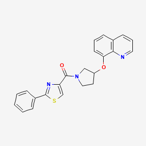 molecular formula C23H19N3O2S B2623367 (2-Phenylthiazol-4-yl)(3-(quinolin-8-yloxy)pyrrolidin-1-yl)methanone CAS No. 2034316-11-3