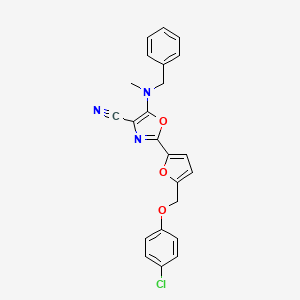 molecular formula C23H18ClN3O3 B2623385 5-[Benzyl(methyl)amino]-2-{5-[(4-chlorophenoxy)methyl]furan-2-yl}-1,3-oxazole-4-carbonitrile CAS No. 946278-42-8
