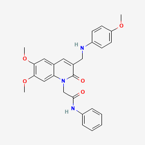 molecular formula C27H27N3O5 B2623399 2-(6,7-dimethoxy-3-(((4-methoxyphenyl)amino)methyl)-2-oxoquinolin-1(2H)-yl)-N-phenylacetamide CAS No. 894559-38-7