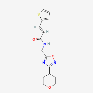 molecular formula C15H17N3O3S B2623400 (E)-N-((3-(tetrahydro-2H-pyran-4-yl)-1,2,4-oxadiazol-5-yl)methyl)-3-(thiophen-2-yl)acrylamide CAS No. 2035023-30-2