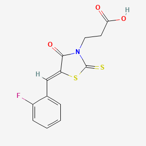 molecular formula C13H10FNO3S2 B2623413 3-[5-(2-Fluoro-benzylidene)-4-oxo-2-thioxo-thiazolidin-3-yl]-propionic acid CAS No. 302824-26-6