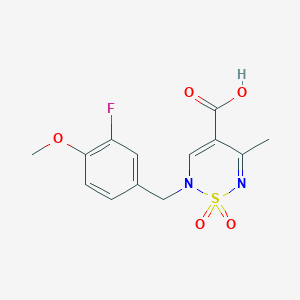 molecular formula C13H13FN2O5S B2623414 2-(3-fluoro-4-methoxybenzyl)-5-methyl-2H-1,2,6-thiadiazine-4-carboxylic acid 1,1-dioxide CAS No. 1775407-10-7