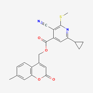 molecular formula C22H18N2O4S B2623436 (7-methyl-2-oxo-2H-chromen-4-yl)methyl 3-cyano-6-cyclopropyl-2-(methylsulfanyl)pyridine-4-carboxylate CAS No. 1090746-98-7
