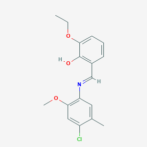 molecular formula C17H18ClNO3 B2623445 2-{(E)-[(4-chloro-2-methoxy-5-methylphenyl)imino]methyl}-6-ethoxyphenol CAS No. 1232817-26-3
