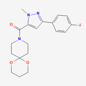 molecular formula C19H22FN3O3 B2623450 (3-(4-fluorophenyl)-1-methyl-1H-pyrazol-5-yl)(1,5-dioxa-9-azaspiro[5.5]undecan-9-yl)methanone CAS No. 1396783-43-9