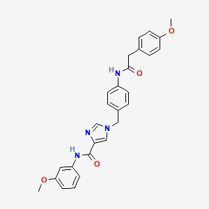 molecular formula C27H26N4O4 B2623454 N-(3-methoxyphenyl)-1-(4-(2-(4-methoxyphenyl)acetamido)benzyl)-1H-imidazole-4-carboxamide CAS No. 1251573-80-4