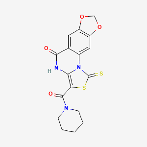molecular formula C17H15N3O4S2 B2623482 3-(piperidin-1-ylcarbonyl)-1-thioxo[1,3]dioxolo[4,5-g][1,3]thiazolo[3,4-a]quinazolin-5(4H)-one CAS No. 1189907-83-2