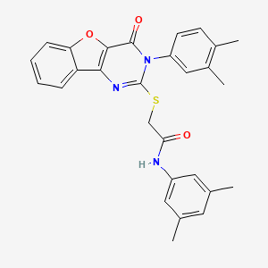 molecular formula C28H25N3O3S B2623486 N-(3,5-dimethylphenyl)-2-((3-(3,4-dimethylphenyl)-4-oxo-3,4-dihydrobenzofuro[3,2-d]pyrimidin-2-yl)thio)acetamide CAS No. 872207-91-5