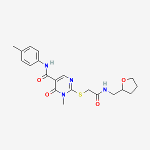 1-methyl-6-oxo-2-((2-oxo-2-(((tetrahydrofuran-2-yl)methyl)amino)ethyl)thio)-N-(p-tolyl)-1,6-dihydropyrimidine-5-carboxamide