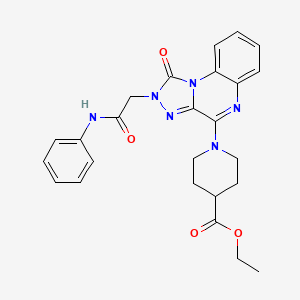 molecular formula C25H26N6O4 B2623512 Ethyl 1-(1-oxo-2-(2-oxo-2-(phenylamino)ethyl)-1,2-dihydro-[1,2,4]triazolo[4,3-a]quinoxalin-4-yl)piperidine-4-carboxylate CAS No. 1184967-25-6