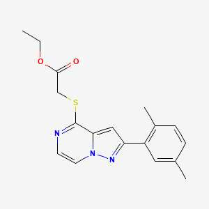 molecular formula C18H19N3O2S B2623535 Ethyl {[2-(2,5-dimethylphenyl)pyrazolo[1,5-a]pyrazin-4-yl]thio}acetate CAS No. 1206992-73-5