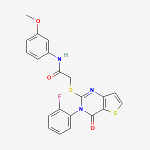molecular formula C21H16FN3O3S2 B2623544 2-{[3-(2-fluorophenyl)-4-oxo-3,4-dihydrothieno[3,2-d]pyrimidin-2-yl]sulfanyl}-N-(3-methoxyphenyl)acetamide CAS No. 1261011-00-0