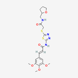 molecular formula C21H26N4O6S2 B2623561 (E)-N-(5-((2-oxo-2-(((tetrahydrofuran-2-yl)methyl)amino)ethyl)thio)-1,3,4-thiadiazol-2-yl)-3-(3,4,5-trimethoxyphenyl)acrylamide CAS No. 1322266-72-7