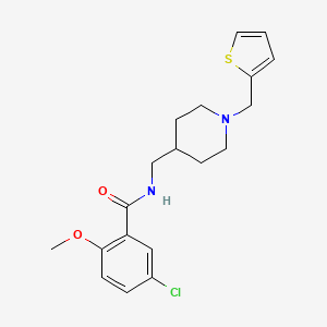 molecular formula C19H23ClN2O2S B2623571 5-chloro-2-methoxy-N-((1-(thiophen-2-ylmethyl)piperidin-4-yl)methyl)benzamide CAS No. 953998-65-7